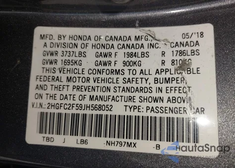 2018 Honda Civic Lx z USA, uszkodzony, nr VIN 2HGFC2F59JH568052